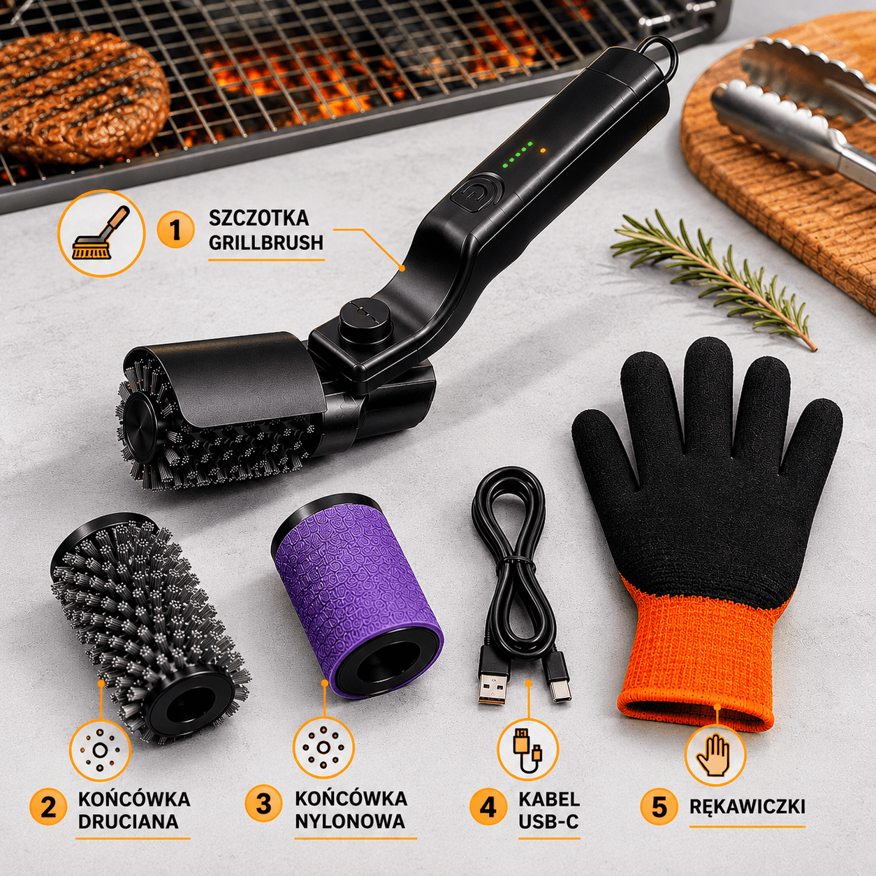 GRILLBRUSH- Elektryczna szczotka do czyszczenia grilla + 2 KOŃCÓWKI I RĘKAWICZKI GRATIS