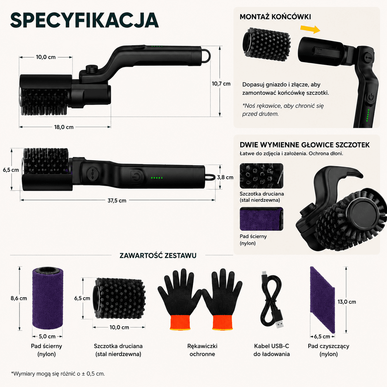 GRILLBRUSH- Elektryczna szczotka do czyszczenia grilla + 2 KOŃCÓWKI I RĘKAWICZKI GRATIS